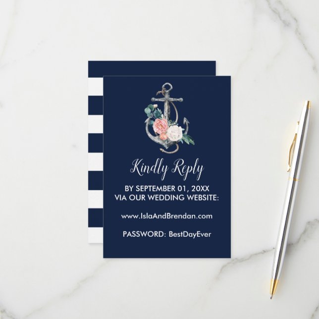 Anclaje floral | Tarjeta RSVP de la página web de  (Anverso/Reverso In Situ)