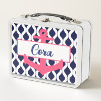 Anclaje náutico rosa, blanco y azul con nombre