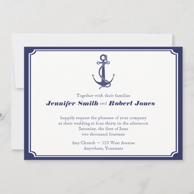 Anclaje náutico sobre la invitación a la boda nava (Anverso)
