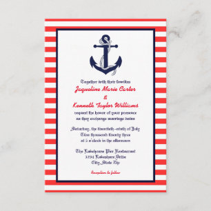 Anclaje rojo blanco y azul - Invitación de matrimo