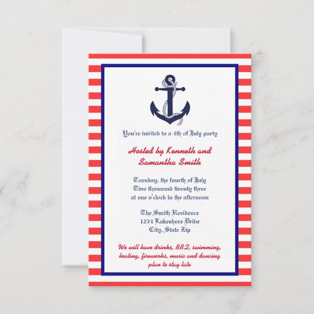 Anclaje rojo blanco y azul - Invitación de partido (Anverso)