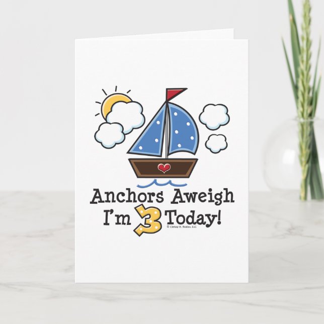 Anclas Aweigh Sailboat Invitación de tercer cumple (Anverso)