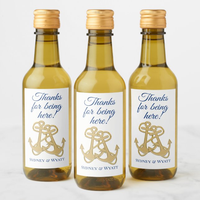 Anclas de oro Boda Náutico Mini Botella (Botellas)