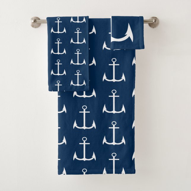 Anclor Nautical Navy Blue Bath Toque Set (In situ)