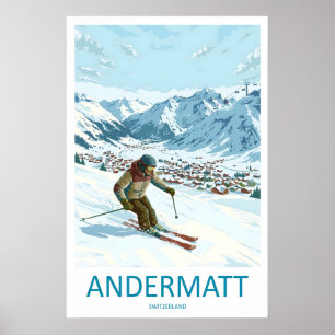 Andermatt Suiza Impresión de Esquí Vintage Viaje