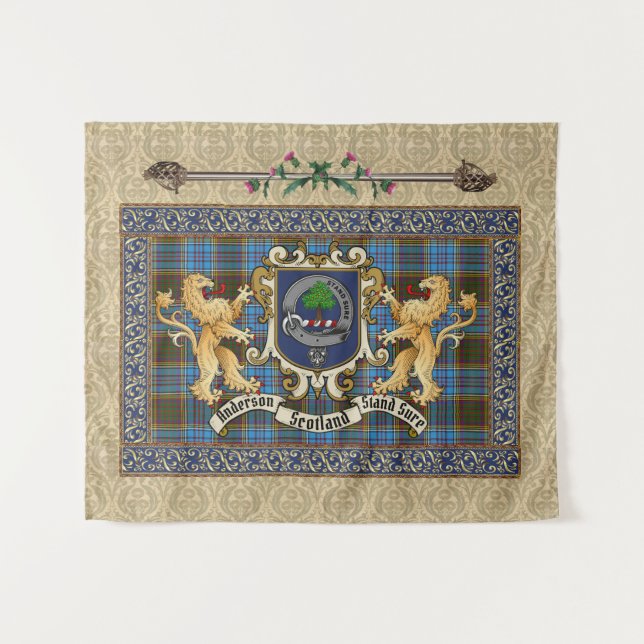 Anderson Clan Badge & Tartán con tapiz de leones (Anverso (horizontal))