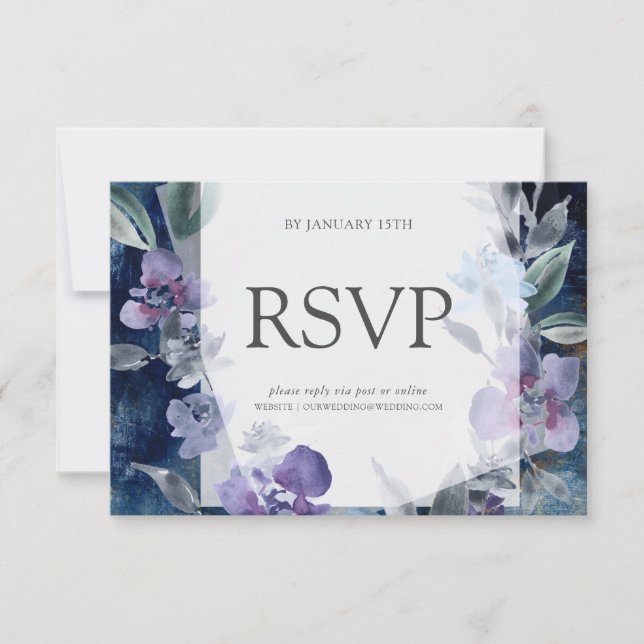 Anémona azul de medianoche, RSVP de boda (Anverso)
