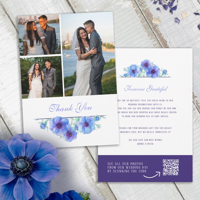 Anémona azul floral agradecimiento de boda QR foto (Subido por el creador)