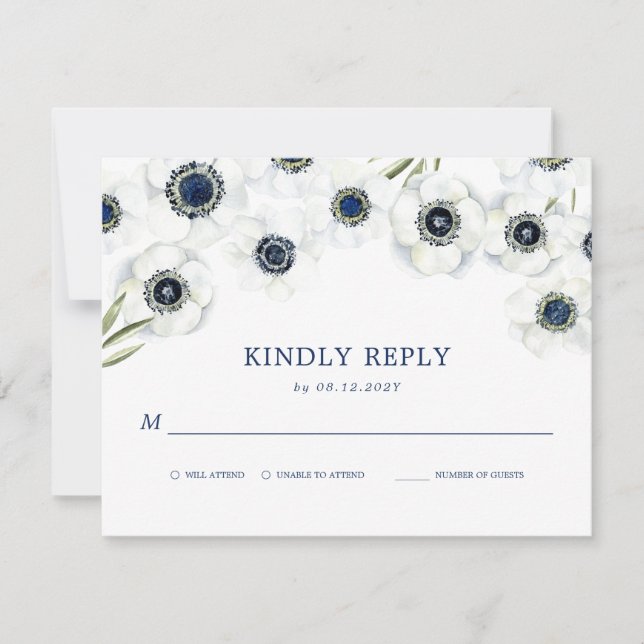 Anemone de medianoche | Floral Wedding RSVP (Anverso)