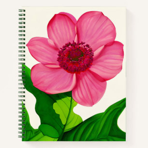 Anemone rosa grande con Diario de hojas verdes