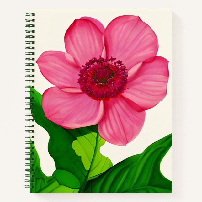 Anemone rosa grande con Diario de hojas verdes (Anverso)