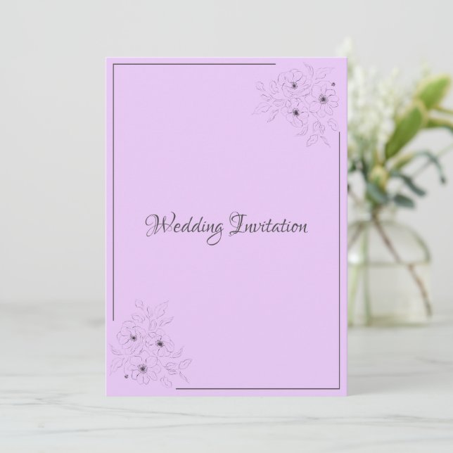 Anemone sobre la invitación a la boda Lilac ligera (Anverso de pie)