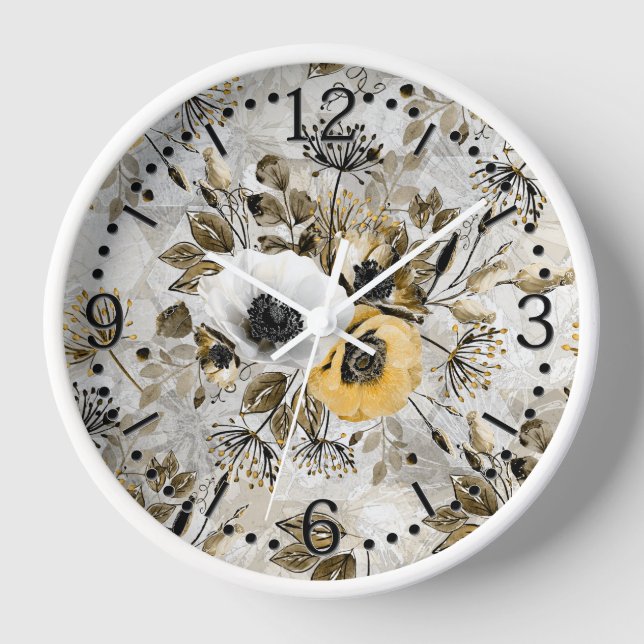 Anemones acuarelas. Reloj de acrílico de pared  (Anverso)