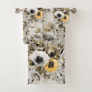 Anemones blancos, amarillos sobre fondo gris-marr