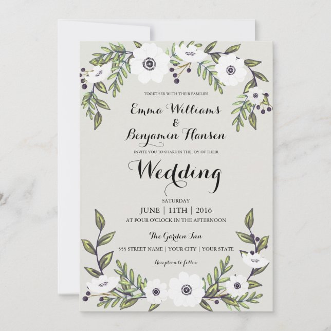 Anemones pintados - invitación a la boda floral (Anverso)