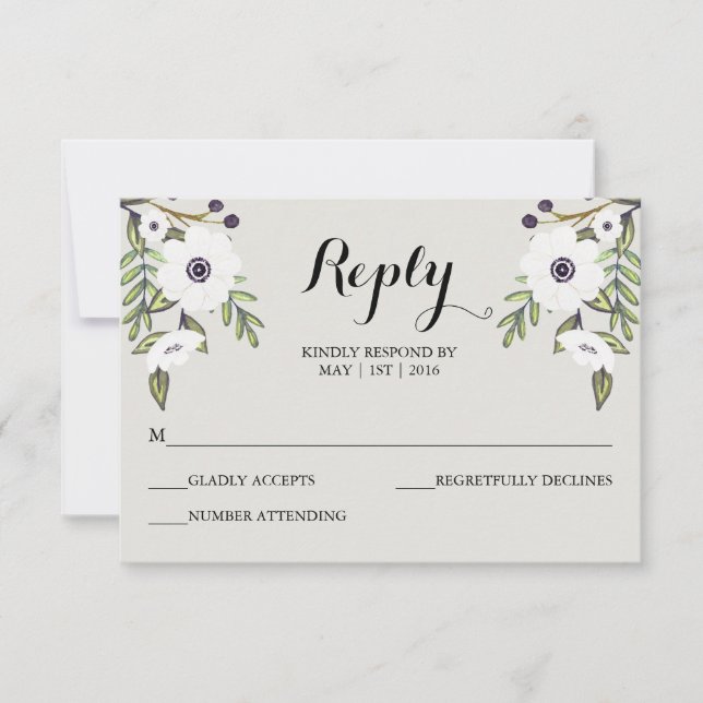 Anemones pintados - Tarjeta RSVP de boda (Anverso)