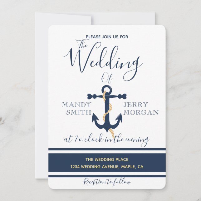 Anfitrión azul: invitación a la boda náutica (Anverso)