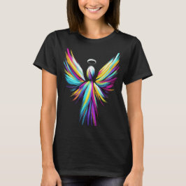 Ángel abstracto en una camiseta negra para mujeres
