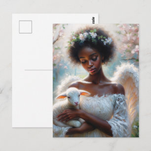 Ángel Afro con postal de cordero