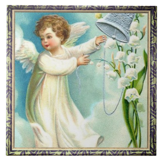 Ángel Bebé Con Azulejos Cerámicos De Belleza Azul (Frente)