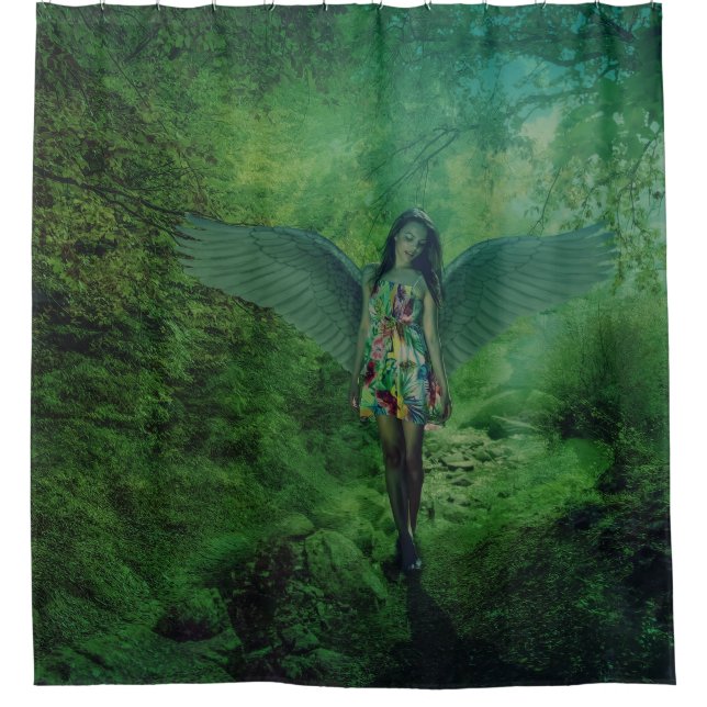 Ángel caminando en la mística cortina de ducha for (Anverso)