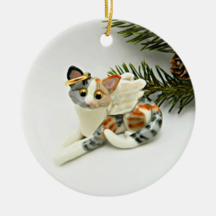 Angel Cat Calico Tabby Ornamento cerámico