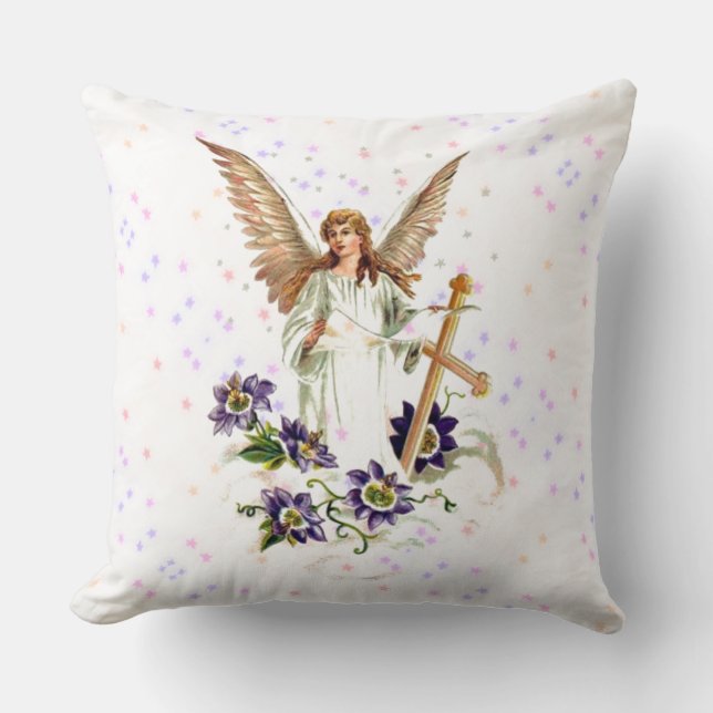 Ángel Con Cojín decorativo De Flores Cruzadas Y Cl (Anverso)