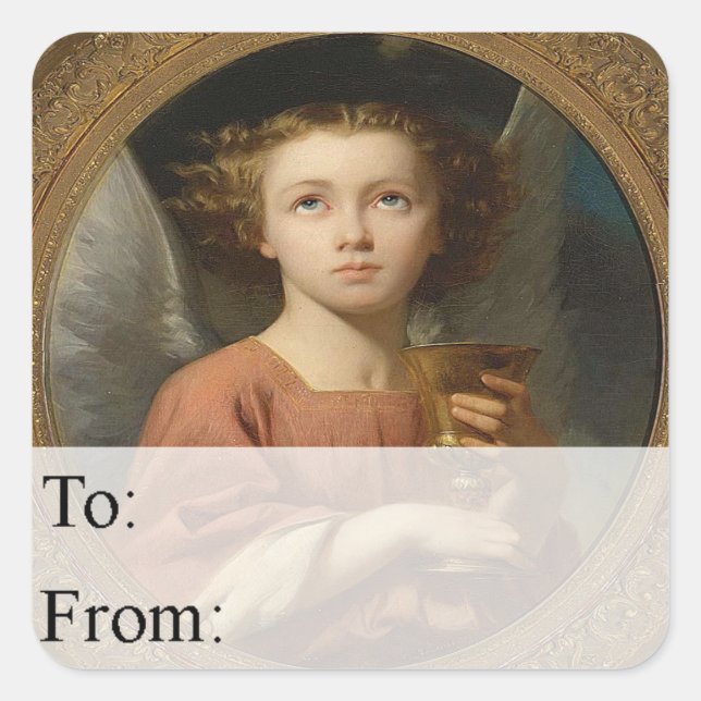 Angel con etiqueta de regalo de Navidad de cáliz v (Anverso)