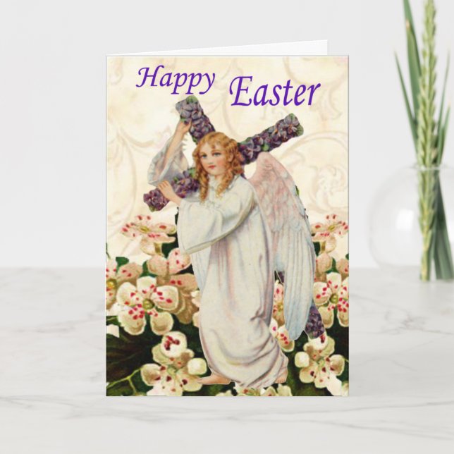 Ángel con la tarjeta de pascua cruzada (Anverso)