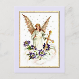 Ángel Con Tarjeta De Flores Cruzadas Y Clematis