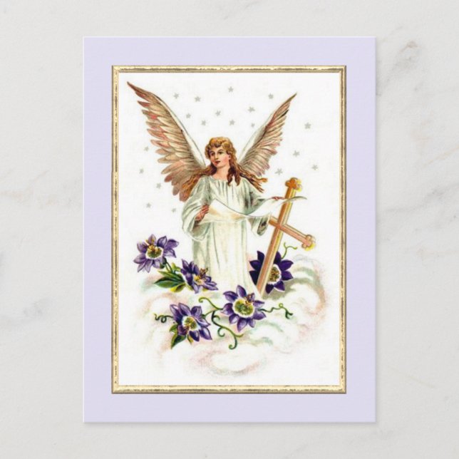 Ángel Con Tarjeta De Flores Cruzadas Y Clematis (Anverso)