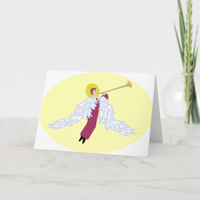 Angel con tarjeta de Navidades Trumpet (Anverso)