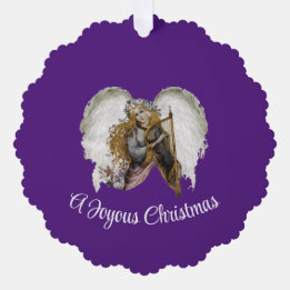 Angel con tarjeta de ornamento de papel arpa