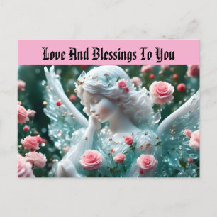 Angel con tarjeta postal de vacaciones para Rosas