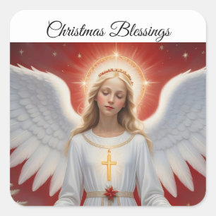 Ángel de Bendiciones de Navidad Pegatina Cuadrada