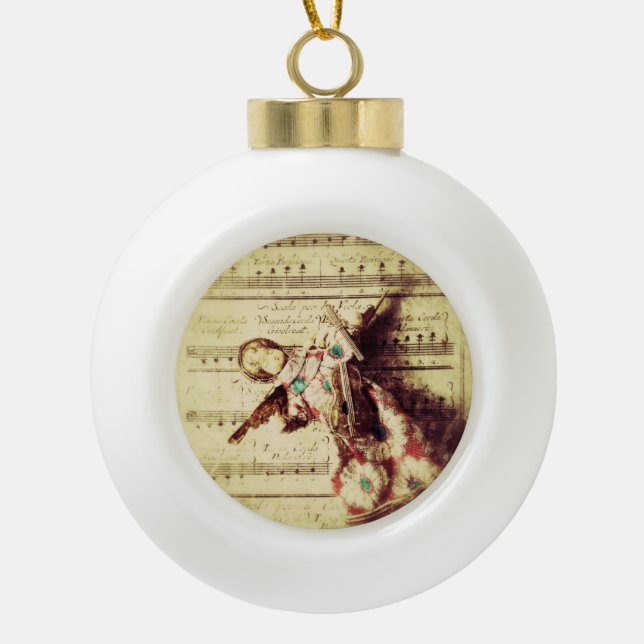 Ángel de cosecha sobre el adorno de cerámica music (Anverso)