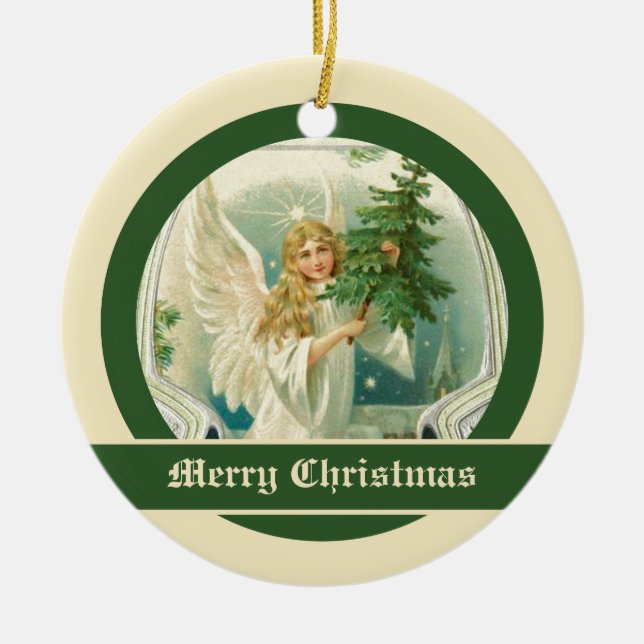 Ángel de época con adornos de árboles de Navidad (Frente)