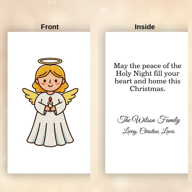 Ángel de ganchillo falso con tarjeta de Navidad de (Faux Latch Hook Angel Christmas card Front and Inside)