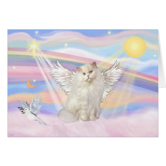 Ángel de gato persa blanco en las nubes (Anverso (Horizontal))