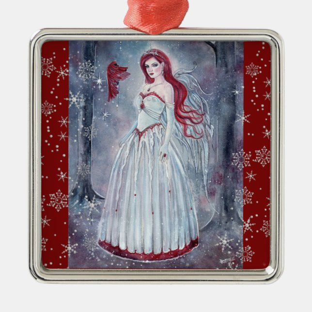 Ángel de invierno con adorno navideño cardinal (Frente)