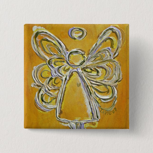 Ángel de la Guarda Amarillo Botón de Pin Personali (Anverso)