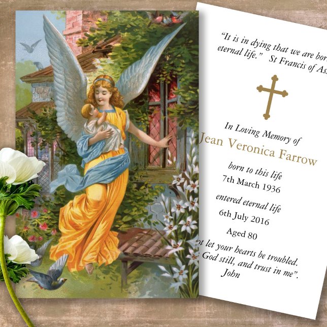 Ángel de la pérdida del funerario Querida Tarjeta  (catholic, religious, celebration of life, in loving memory of, prayer cards for bereavement)
