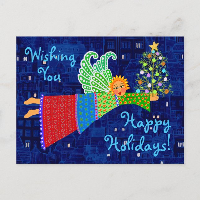 Ángel de navidad con árbol con tarjeta postal de v (Anverso)