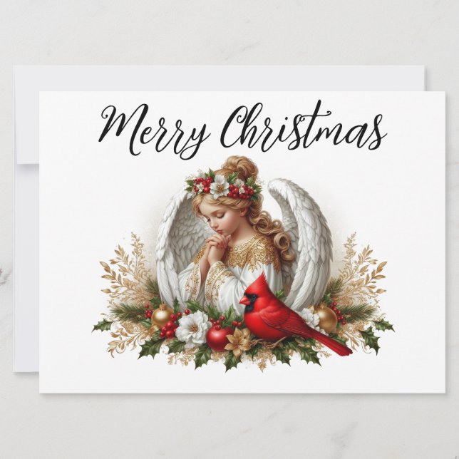 Ángel de Navidad con tarjeta de vacaciones de card (Anverso)