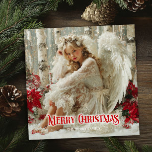 Ángel de Navidad hada tarjeta elegante poinsettias