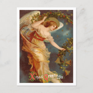 Ángel de Navidad vintage, caligrafía de saludo de 