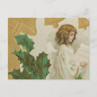 Ángel de Navidad vintage, campanas y holly