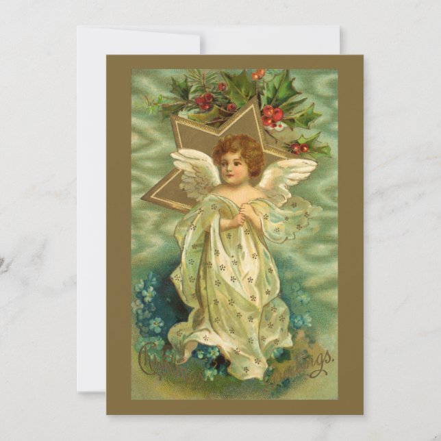 Ángel de Navidad vintage con invitación de estrell (Anverso)