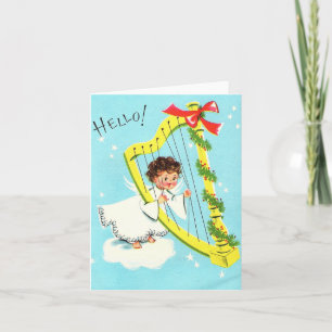 Ángel de Navidad vintage con tarjeta Harp