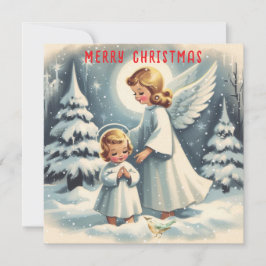 Ángel de Navidad vintage, niño y pájaro